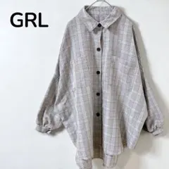 【グレイルGRL】ビッグシルエットチェックシャツ　ドルマンスリーブ　グレー　M