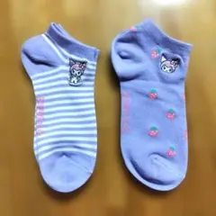 サンリオ クロミ刺繍 靴下 ソックス 2足セット パープル ボーダー いちご