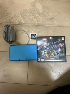 ニンテンドー3DS 青 充電器・モンスターハンター4Gやりこみデータ、XX付き