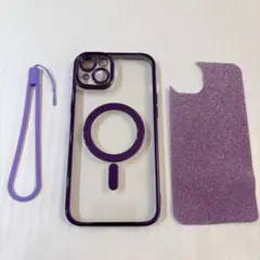 iPhone15 Plusケース MagSafe キラキラペーパー付き　パープル