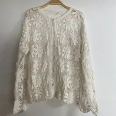 ホワイト花柄レース編み カーディガン