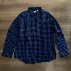 UNIQLO 長袖ネルシャツ チェック　黒×ブルー L