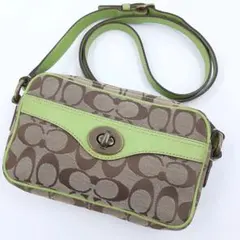 【美品】コーチ　ショルダーバッグ　ターンロック　シグネチャー　キャンバスレザー