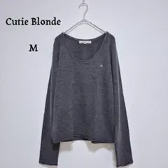 美品 キューティーブロンド ワンポイント薄手ニット セーター グレー 洗える　M