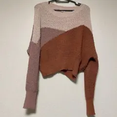 【M】アシンメトリー　長袖ニット　ブラウン　セーター　トップス　おしゃれ