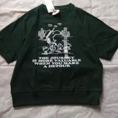【新品 GU】PEANUTS スヌーピー Tシャツ 130cm ダークグリーン