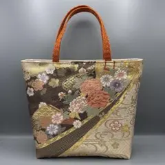 着物 帯 帯締め ハンドメイド トートバッグ リメイク 金 花