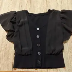 マーキュリーデュオ　シフォンフリルニット　トップス　黒　フリーサイズのサムネイル