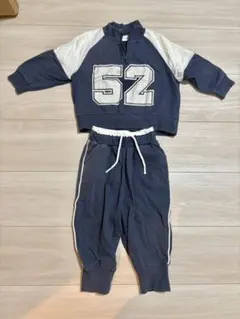 ベビー服 上下セット トップス パンツ ネイビー スポーツ風　90