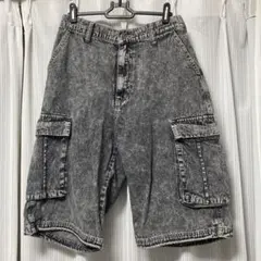 カーゴショートパンツ グレー デニム　ウォッシュ加工