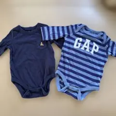 GAP ストライプロンパースとネイビーロンパースセット