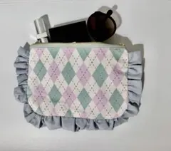 アーガイルチェックフラットフリルポーチ