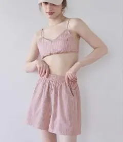 SEA DRESS シンプルショートパンツ+ビキニトップス　ピンク　ストライプのサムネイル