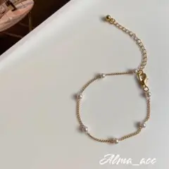#47 ブレスレット パール ゴールド 華奢 重ね付け 5