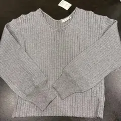 新品　グレー　リブ編みバルーンスリーブプルオーバー　ラメ入り　Vネック