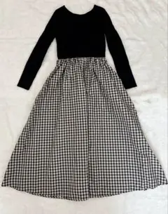 【美品】ユナイテッドアローズ　フィット＆フレア　ギンガム柄ロングワンピース