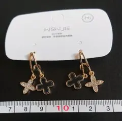 ブラック ゴールド クローバー 四つ葉 ピアス シルバー925針 #C601-B