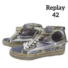 replay リプレイ　ハイカットスニーカー　水色　ボタニカル柄　42＊QFのサムネイル