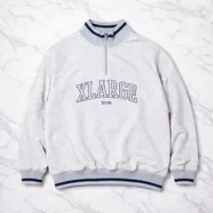 廃盤 XLARGE ハーフジップ スウェット カレッジロゴ 刺繍 濃灰 L 美品