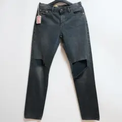W28 未使用品 LEVI'S LVC ダメージ 加工 ブラック デニム パンツ