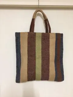美品 TARANGO ジュート トートバッグ 本革ハンドル 大容量 A4 肩掛け 