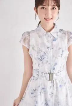 ベルト付き水彩シアーフラワープリントシャツワンピース tocco closet