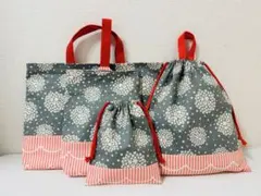 お花　レッスンバッグ 上履き入れ　体操服袋　給食袋　ハンドメイド