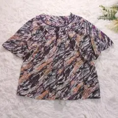 美品 ミッセル MISSEL フリルネックブラウス L 紫 総柄 リボン 半袖のサムネイル