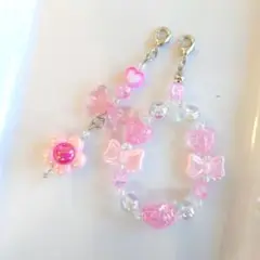 【No.103】たまごっち ビーズチャーム ストラップ ピンク 花リボン