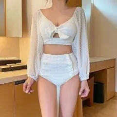 【残り1点】水着 白 L 体型 カバー オフショル 大きめサイズ セパレート