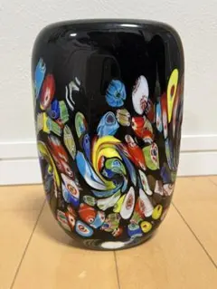 ミルフィオリ ガラス 花柄 フラワーベース ブラック 花瓶 オブジェ インテリア