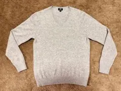 ユニクロ カシミヤ100% ニットセーター Vネック グレー M ①