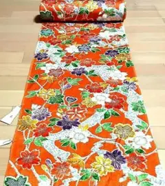 着物 豪華絢爛 丹後ちりめん 正絹 柿色地 桜花絞り紋 総柄 着尺 反物