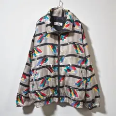 90sヴィンテージ風 総柄ナイロンジャケット 派手柄 マルチカラー ブルゾン