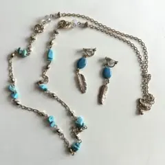 【早い者勝ち！】ネックレス　イヤリング　ターコイズ　羽付