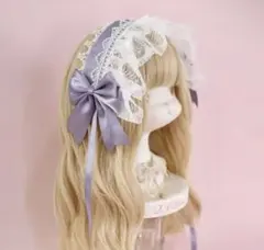 新品╰(*´︶`*)╯♡可愛いロリータ　薄紫 レース ヘッドドレス クリップ留め