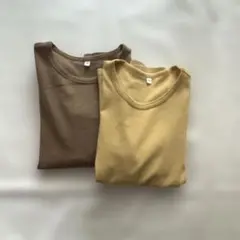 無印　クルーネック長袖Tシャツ 2枚セット ブラウン イエロー 150サイズのサムネイル