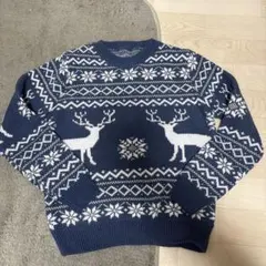 クリスマス トナカイ柄ネイビーセーター Sサイズ