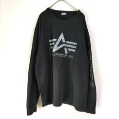 〈アルファインダストリーズ〉長袖Ｔシャツ　薄手　ロゴ　黒　大きいサイズ　XLのサムネイル