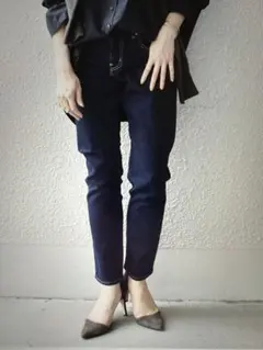 ダークブルー ハイウエスト スキニーデニム