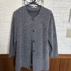 グレー系ストライプボタン付きカーディガンゆったりMサイズ肩パットあり