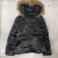 C.D.S BASIC 中綿ジャケット フード ファー付 黒 M レディース