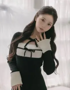 darich リボンファーフレアニットミニワンピース