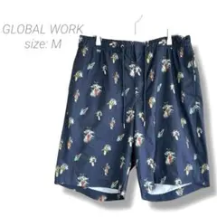 【グローバルワーク】✨良品✨サーフ柄ショートパンツ M ネイビー ウエストゴム