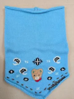水色 クマ刺繍 ニットマフラー　ミキハウス