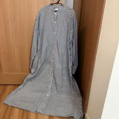 ストライプ 長袖 シャツワンピース