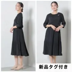 新品BEAMS HEART パネルレース 切替プリーツドレスワンピース　ブラック