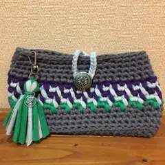 手編み◎ポーチ、マルチケース　Tシャツヤーン生地