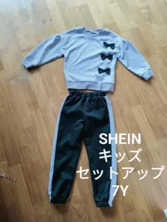 SHEIN ガールズ 春秋 リボン スウェット セットアップ パープル 7Yのサムネイル