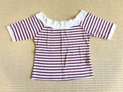 magender ボーダー オフショルダー トップス 半袖 レッド ネイビーのサムネイル